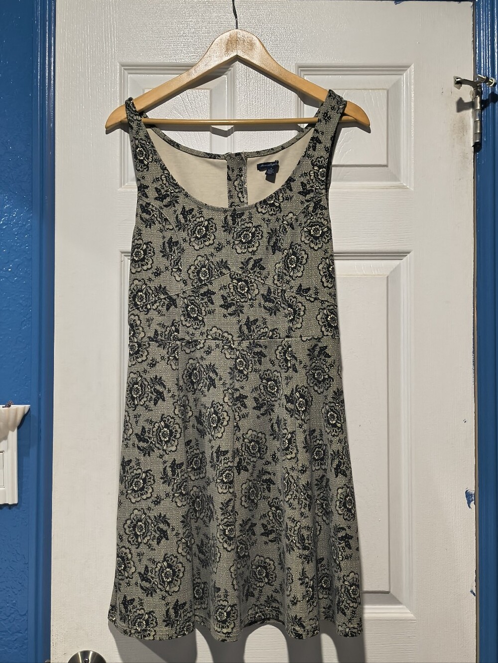 American Eagle Black Lace Tan Cutout Back Sleeveless Skater Dress 8